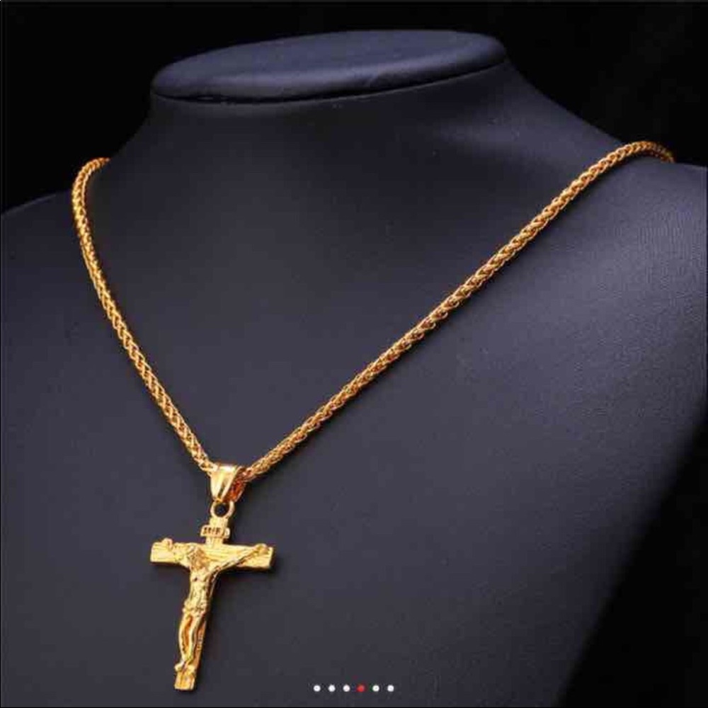 New 18k gold cross necklace for men women